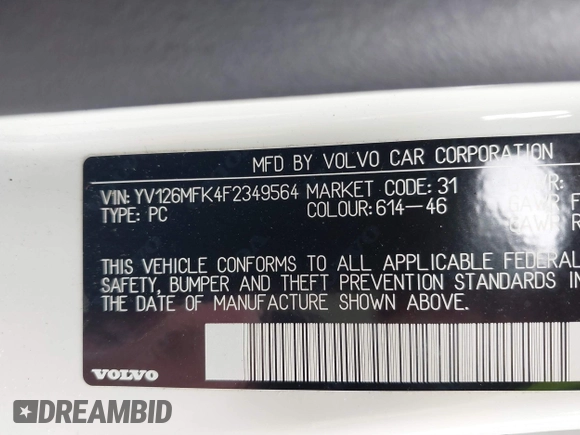 2015 Volvo S60 T5 Drive-E Premier with VIN YV126MFK4F2349564, listed as a IAAI auction lot 41711836 with 59,897 mi miles. Bid and sale history available at carsss.com. Image 9.