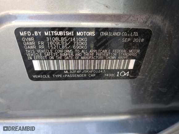 2019 Mitsubishi Mirage G4 SE with VIN ML32F4FJ5KHF01247, listed as a Copart auction lot 67007514 with 91,584 mi miles and Salvage Title. Bid and sale history available at carsss.com. Image 14.