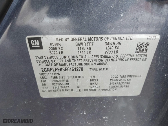 2014 Chevrolet Equinox LT with VIN 2GNFLFEK3E6161270, listed as a IAAI auction lot 41588164 with 132,811 mi miles. Bid and sale history available at carsss.com. Image 9.