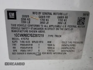 2016 Chevrolet Silverado 1500 LT with VIN 1GCVKREC7GZ287219, listed as a Copart auction lot 42316165 with 184,855 mi miles and Salvage Title. Bid and sale history available at DreamBid. Image 14.
