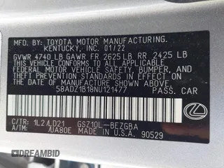 2022 Lexus ES 350 z VIN 58ADZ1B18NU121477, wystawiony jako IAAI lot #41434448 z przebiegiem 28 655 mil mil oraz . Historia ofert i sprzedaży dostępna na DreamBid. Obrazek 9.