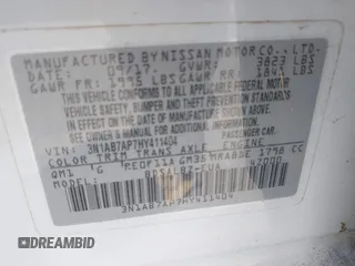 2017 Nissan Sentra S with VIN 3N1AB7AP7HY411404, listed as a IAAI auction lot 42702047 with 128,480 mi miles and . Bid and sale history available at DreamBid. Image 9.