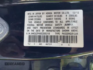 2014 Acura TSX z VIN JH4CU2F45EC005318, wystawiony jako IAAI lot #42322682 z przebiegiem 190 291 mil mil oraz . Historia ofert i sprzedaży dostępna na DreamBid. Obrazek 9.