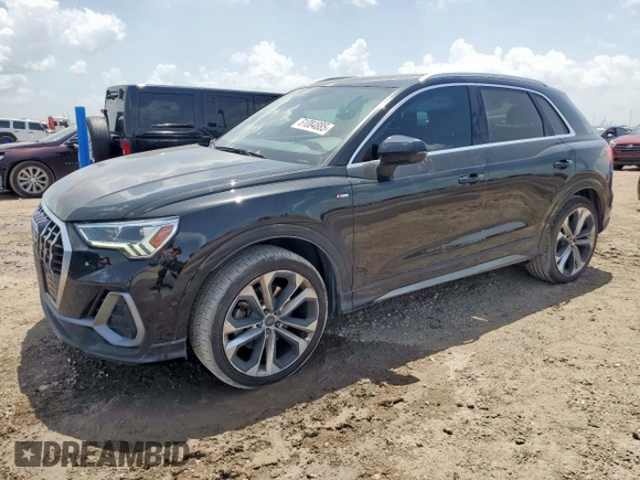 2020 Audi Q3 S line Prestige with VIN WA1FECF33L1043433, listed as a Copart auction lot 61084885 with 58,607 mi miles and Salvage title. Bid and sale history available at DreamBid. Image 1.