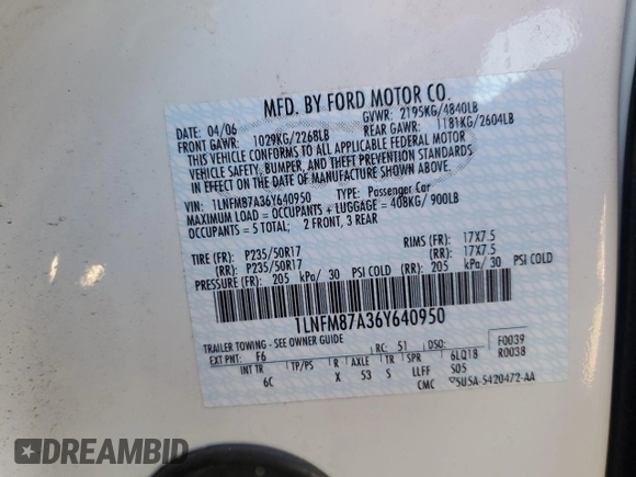 2006 Lincoln LS Sport z VIN 1LNFM87A36Y640950, wystawiony jako Copart lot #56752845 z przebiegiem 117 760 mil mil oraz Czysty tytuł • Clean title. Historia ofert i sprzedaży dostępna na DreamBid. Obrazek 12.