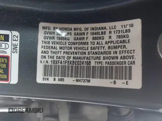 2011 Honda Civic LX with VIN 19XFA1F5XBE024168, listed as a IAAI auction lot 41801157 with 173,340 mi miles and . Bid and sale history available at DreamBid. Image 9.