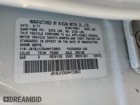2017 Nissan Rogue SV with VIN JN1BJ1CR4HW133863, listed as a Copart auction lot 62645135 with 66,170 mi miles and Salvage title. Bid and sale history available at DreamBid. Image 13.
