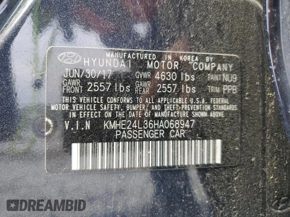 2017 Hyundai Sonata Hybrid SE with VIN KMHE24L36HA068947, listed as a Copart auction lot 54398025 with 184,344 mi miles and Clean Title. Bid and sale history available at carsss.com. Image 12.