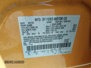 2023 Ford Maverick XL z VIN 3FTTW8E36PRA36993, wystawiony jako IAAI lot #42346200 z przebiegiem 28 147 mil mil oraz . Historia ofert i sprzedaży dostępna na DreamBid. Obrazek 9.