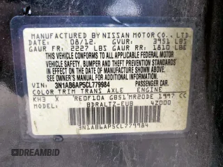 2012 Nissan Sentra S with VIN 3N1AB6AP5CL779984, listed as a Copart auction lot 62710115 with 164,624 mi miles and Salvage title. Bid and sale history available at DreamBid. Image 12.