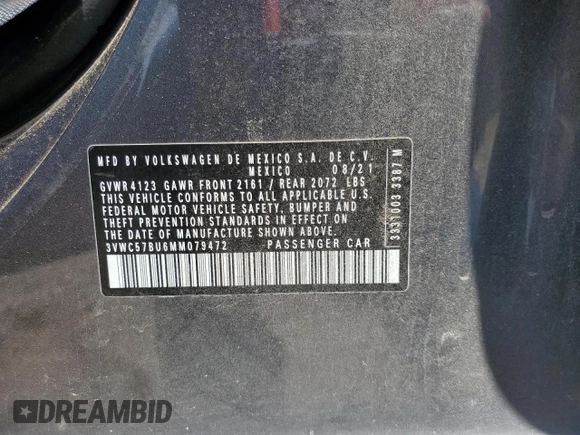 2021 Volkswagen Jetta S z VIN 3VWC57BU6MM079472, wystawiony jako Copart lot #62458455 z przebiegiem 37 491 mil mil oraz Szkoda całkowita • Salvage title. Historia ofert i sprzedaży dostępna na DreamBid. Obrazek 12.