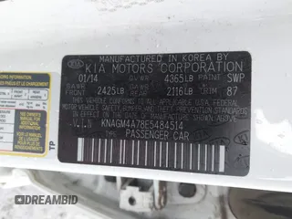 2014 Kia Optima LX z VIN KNAGM4A78E5484514, wystawiony jako IAAI lot #41227492 z przebiegiem 118 531 mil mil oraz . Historia ofert i sprzedaży dostępna na DreamBid. Obrazek 9.