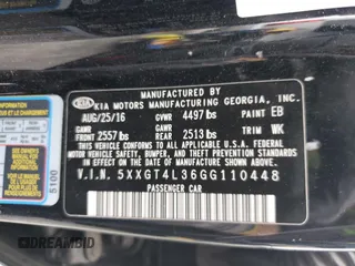 2016 Kia Optima LX with VIN 5XXGT4L36GG110448, listed as a Copart auction lot 48048215 with 145,319 mi miles and Salvage Title. Bid and sale history available at carsss.com. Image 12.