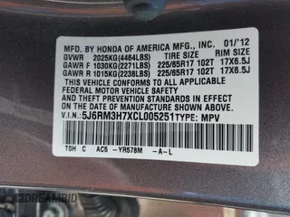 2012 Honda CR-V EX-L with VIN 5J6RM3H7XCL005251, listed as a IAAI auction lot 41979495 with 105,593 mi miles. Bid and sale history available at carsss.com. Image 9.