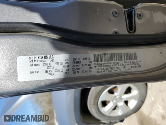 2019 Jeep Compass Latitude with VIN 3C4NJDBB1KT703251, listed as a Copart auction lot 52760895 with 73,026 mi miles and Salvage Title. Bid and sale history available at DreamBid. Image 13.
