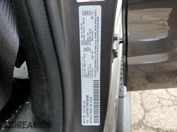 2022 Ram 1500 Big Horn with VIN 1C6SRFMT7NN155488, listed as a Copart auction lot 57314905 with 57,444 mi miles and Non repairable. Bid and sale history available at DreamBid. Image 12.