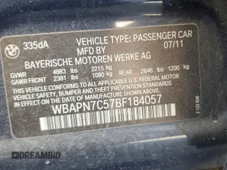 2011 BMW 3 Series 335d with VIN WBAPN7C57BF184057, listed as a Copart auction lot 56023045 with 185,398 mi miles and Clean title. Bid and sale history available at DreamBid. Image 12.