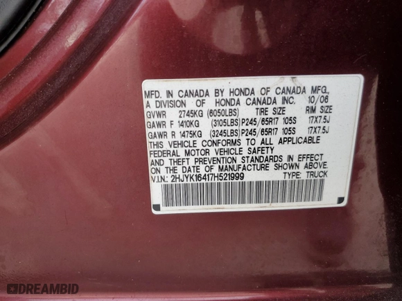 2007 Honda Ridgeline RTS with VIN 2HJYK16417H521999, listed as a Copart auction lot 73028934 with 151,321 mi miles and Salvage Title. Bid and sale history available at carsss.com. Image 12.