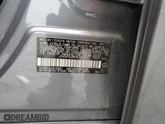 2017 Lexus IS 300 z VIN JTHCM1D28H5025874, wystawiony jako Copart lot #56093705 z przebiegiem 137 164 mil mil oraz Szkoda całkowita • Salvage title. Historia ofert i sprzedaży dostępna na DreamBid. Obrazek 12.