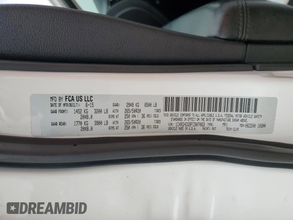 2015 Dodge Durango Limited with VIN 1C4RDHDG9FC907063, listed as a Copart auction lot 51092455 with 65,054 mi miles and Salvage Title. Bid and sale history available at carsss.com. Image 13.