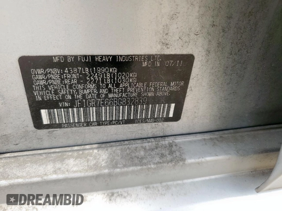 2011 Subaru WRX WRX Limited с VIN JF1GR7E66BG832839, выставлен на аукционе Copart как лот 59444735 с пробегом 112 080 миль миль и Чистый • Clean title. История ставок и продаж доступна на DreamBid. Изображение 12.