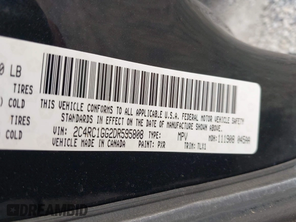 2013 Chrysler Town & Country Limited with VIN 2C4RC1GG2DR595808, listed as a IAAI auction lot 41946685 with 185,579 mi miles. Bid and sale history available at carsss.com. Image 9.