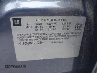 2014 Chevrolet Cruze 1LT with VIN 1G1PC5SB4E7103544, listed as a IAAI auction lot 42632096 with 119,175 mi miles and . Bid and sale history available at DreamBid. Image 9.