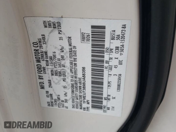 2008 Ford Explorer XLT z VIN 1FMEU73898UA88356, wystawiony jako Copart lot #55134905 z przebiegiem 262 882 mil mil oraz Szkoda całkowita • Salvage title. Historia ofert i sprzedaży dostępna na DreamBid. Obrazek 13.