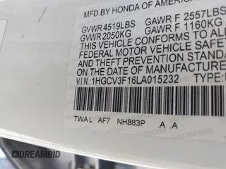 2020 Honda Accord with VIN 1HGCV3F16LA015232, listed as a IAAI auction lot 41633260 with 244,855 mi miles and . Bid and sale history available at DreamBid. Image 9.