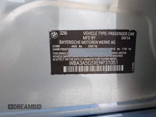 2014 BMW 3 Series 328i with VIN WBA3A5G5XENP31051, listed as a IAAI auction lot 42247591 with 152,073 mi miles and . Bid and sale history available at DreamBid. Image 9.