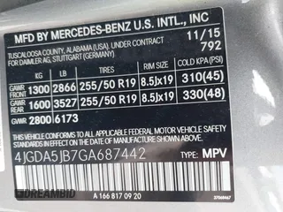 2016 Mercedes-Benz GLE 350 with VIN 4JGDA5JB7GA687442, listed as a IAAI auction lot 42065044 with 51,306 mi miles and . Bid and sale history available at DreamBid. Image 9.