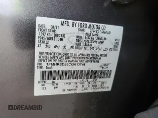 2012 Ford Explorer XLT with VIN 1FMHK8D88CGA13744, listed as a Copart auction lot 59625595 with 102,016 mi miles and Salvage title. Bid and sale history available at DreamBid. Image 12.