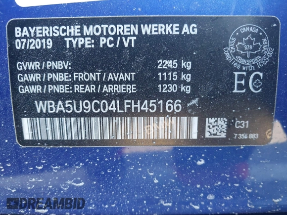 2020 BMW 3 Series M340i xDrive with VIN WBA5U9C04LFH45166, listed as a IAAI auction lot 41326152 with 37,746 mi miles and . Bid and sale history available at DreamBid. Image 9.