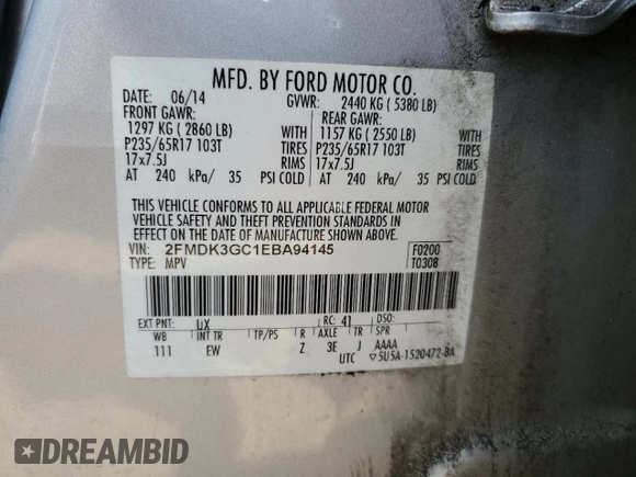 2014 Ford Edge SE with VIN 2FMDK3GC1EBA94145, listed as a Copart auction lot 62373525 with 146,830 mi miles and Salvage title. Bid and sale history available at DreamBid. Image 12.