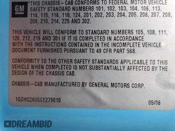 2006 GMC Sierra 1500 with VIN 1GDHC24U06E279010, listed as a Copart auction lot 46510085 with Not Provided miles and Salvage Title. Bid and sale history available at DreamBid. Image 12.
