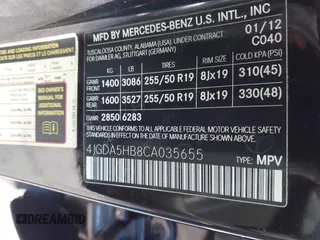 2012 Mercedes-Benz M 350 with VIN 4JGDA5HB8CA035655, listed as a IAAI auction lot 42221706 with 95,443 mi miles and . Bid and sale history available at DreamBid. Image 9.