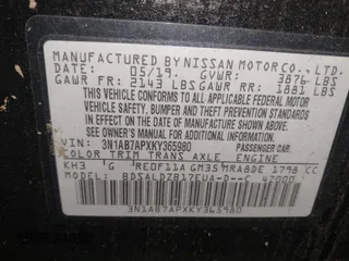 2019 Nissan Sentra SR with VIN 3N1AB7APXKY365980, listed as a IAAI auction lot 41843701 with 77,282 mi miles and . Bid and sale history available at DreamBid. Image 9.