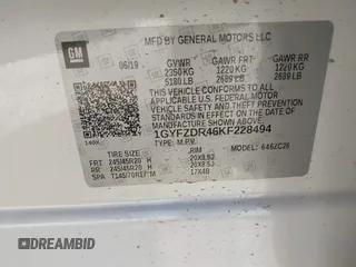 2019 Cadillac XT4 AWD Premium Luxury with VIN 1GYFZDR46KF228494, listed as a IAAI auction lot 42287297 with Not provided miles and . Bid and sale history available at DreamBid. Image 9.