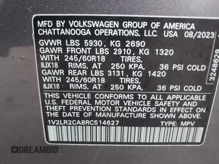 2024 Volkswagen Atlas SE with VIN 1V2LR2CA8RC514627, listed as a IAAI auction lot 42314638 with 18,722 mi miles and . Bid and sale history available at DreamBid. Image 9.