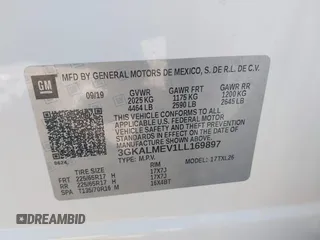 2020 GMC Terrain SLE with VIN 3GKALMEV1LL169897, listed as a IAAI auction lot 40530654 with 57,299 mi miles. Bid and sale history available at carsss.com. Image 9.
