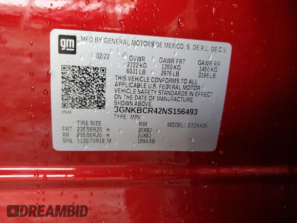 2022 Chevrolet Blazer LT z VIN 3GNKBCR42NS156493, wystawiony jako Copart lot #58755295 z przebiegiem 86 138 mil mil oraz Szkoda całkowita • Salvage title. Historia ofert i sprzedaży dostępna na DreamBid. Obrazek 13.