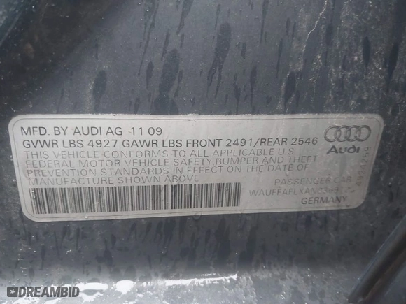 2010 Audi A4 2.0T Premium Plus with VIN WAUFFAFLXAN036912, listed as a IAAI auction lot 40906164 with 193,888 mi miles. Bid and sale history available at carsss.com. Image 9.