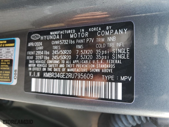 2024 Hyundai Palisade XRT with VIN KM8R34GE2RU795609, listed as a Copart auction lot 43749475 with 20 mi miles and Salvage Title. Bid and sale history available at carsss.com. Image 13.