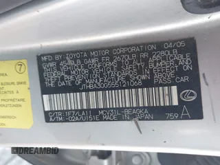 2005 Lexus ES 350 с VIN JTHBA30G555121068, выставлен на аукционе IAAI как лот 42399953 с пробегом 372 116 миль миль и . История ставок и продаж доступна на DreamBid. Изображение 9.
