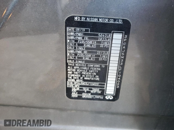 2020 Infiniti QX50 Luxe с VIN 3PCAJ5M33LF104023, выставлен на аукционе Copart как лот 44150225 с пробегом 58 110 миль миль и Списание • Salvage title. История ставок и продаж доступна на DreamBid. Изображение 13.
