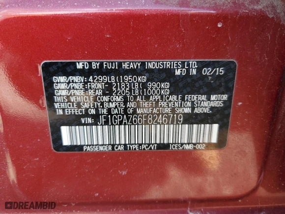 2015 Subaru Impreza Wagon 2.0i Sport Limited with VIN JF1GPAZ66F8246719, listed as a Copart auction lot 44514155 with NaN miles and Salvage Title. Bid and sale history available at carsss.com. Image 13.
