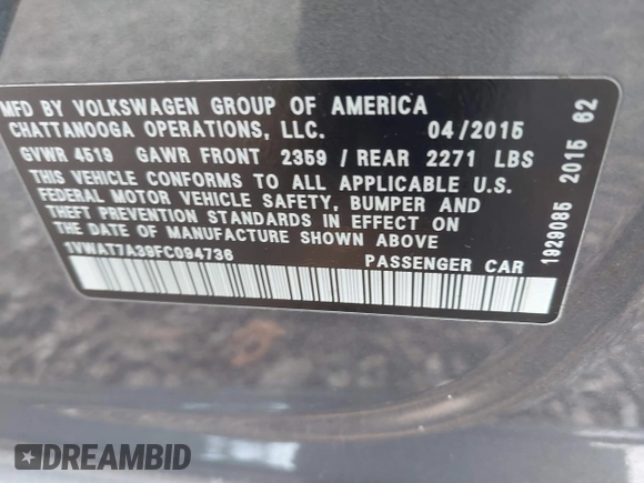 2015 Volkswagen Passat Limited Edition Edition с VIN 1VWAT7A39FC094736, выставлен на аукционе IAAI как лот 40483449 с пробегом 97 449 миль миль и . История ставок и продаж доступна на DreamBid. Изображение 9.