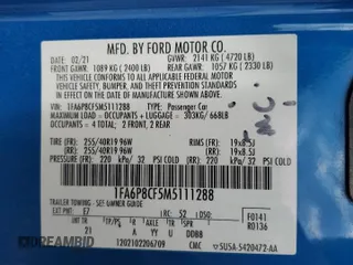 2021 Ford Mustang GT with VIN 1FA6P8CF5M5111288, listed as a Copart auction lot 54486265 with Not provided miles and Salvage title. Bid and sale history available at DreamBid. Image 12.