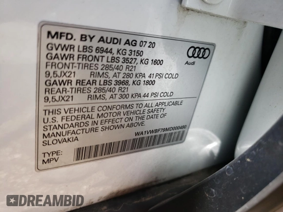 2021 Audi SQ7 Prestige z VIN WA1VWBF79MD000480, wystawiony jako Copart lot #58414163 z przebiegiem 23 238 mil mil oraz . Historia ofert i sprzedaży dostępna na DreamBid. Obrazek 13.