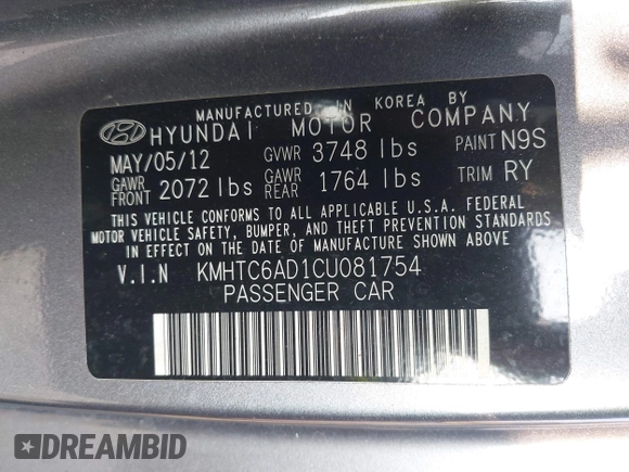 2012 Hyundai Veloster w/Gray Int z VIN KMHTC6AD1CU081754, wystawiony jako IAAI lot #42421889 z przebiegiem 99 593 mil mil oraz . Historia ofert i sprzedaży dostępna na DreamBid. Obrazek 9.